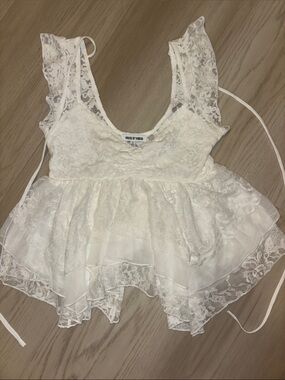 White Lace Peplum Tie-Strap Blouse